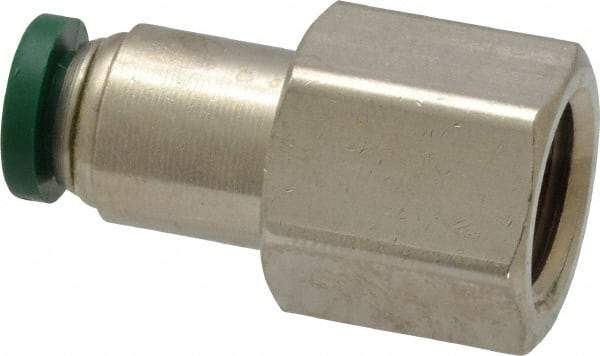 Parker - 1/4" Outside Diam, 1/4 NPTF, Nickel Plated Brass Push-to-Connect Tube Female Connector - 300 Max psi, Tube to Female NPT Connection, Buna-N O-Ring - Apex Tool & Supply