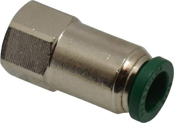 Parker - 5/16" Outside Diam, 1/8 NPTF, Nickel Plated Brass Push-to-Connect Tube Female Connector - 300 Max psi, Tube to Female NPT Connection, Buna-N O-Ring - Apex Tool & Supply