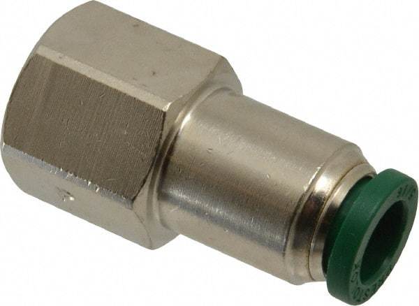 Parker - 5/16" Outside Diam, 1/4 NPTF, Nickel Plated Brass Push-to-Connect Tube Female Connector - 300 Max psi, Tube to Female NPT Connection, Buna-N O-Ring - Apex Tool & Supply