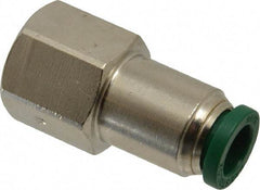 Parker - 5/16" Outside Diam, 1/4 NPTF, Nickel Plated Brass Push-to-Connect Tube Female Connector - 300 Max psi, Tube to Female NPT Connection, Buna-N O-Ring - Apex Tool & Supply