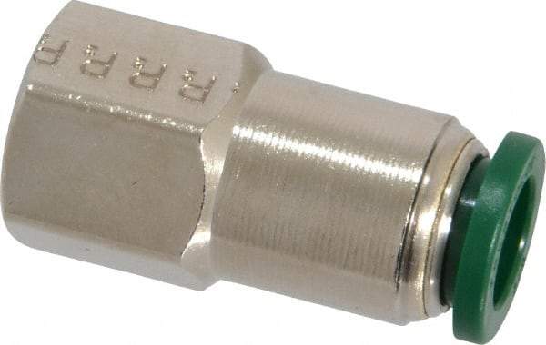 Parker - 3/8" Outside Diam, 1/4 NPTF, Nickel Plated Brass Push-to-Connect Tube Female Connector - 300 Max psi, Tube to Female NPT Connection, Buna-N O-Ring - Apex Tool & Supply