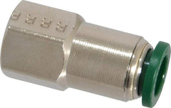 Parker - 3/8" Outside Diam, 1/4 NPTF, Nickel Plated Brass Push-to-Connect Tube Female Connector - 300 Max psi, Tube to Female NPT Connection, Buna-N O-Ring - Apex Tool & Supply