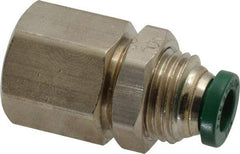 Parker - 1/4" Outside Diam, 1/4 NPTF, Nickel Plated Brass Push-to-Connect Tube Female Bulkhead - 300 Max psi, Tube to Female NPT Connection, Buna-N O-Ring - Apex Tool & Supply