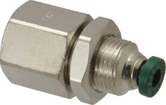 Parker - 5/32" Outside Diam, 1/4 NPTF, Nickel Plated Brass Push-to-Connect Tube Female Bulkhead - 300 Max psi, Tube to Female NPT Connection, Buna-N O-Ring - Apex Tool & Supply