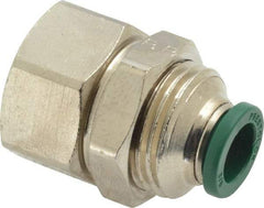 Parker - 3/8" Outside Diam, 3/8 NPTF, Nickel Plated Brass Push-to-Connect Tube Female Bulkhead - 300 Max psi, Tube to Female NPT Connection, Buna-N O-Ring - Apex Tool & Supply