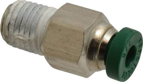 Parker - 1/8" Outside Diam, 1/16 NPTF, Nickel Plated Brass Push-to-Connect Tube Male Connector - 300 Max psi, Tube to Male NPT Connection, Buna-N O-Ring - Apex Tool & Supply