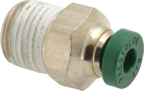 Parker - 1/8" Outside Diam, 1/8 NPTF, Nickel Plated Brass Push-to-Connect Tube Male Connector - 300 Max psi, Tube to Male NPT Connection, Buna-N O-Ring - Apex Tool & Supply
