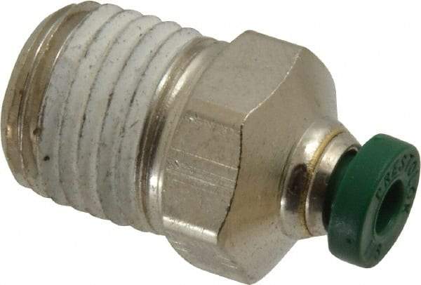 Parker - 1/8" Outside Diam, 1/4 NPTF, Nickel Plated Brass Push-to-Connect Tube Male Connector - 300 Max psi, Tube to Male NPT Connection, Buna-N O-Ring - Apex Tool & Supply