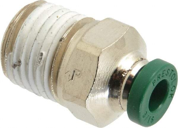Parker - 3/16" Outside Diam, 1/4 NPTF, Nickel Plated Brass Push-to-Connect Tube Male Connector - 300 Max psi, Tube to Male NPT Connection, Buna-N O-Ring - Apex Tool & Supply