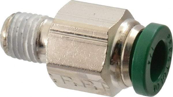 Parker - 1/4" Outside Diam, 1/16 NPTF, Nickel Plated Brass Push-to-Connect Tube Male Connector - 300 Max psi, Tube to Male NPT Connection, Buna-N O-Ring - Apex Tool & Supply