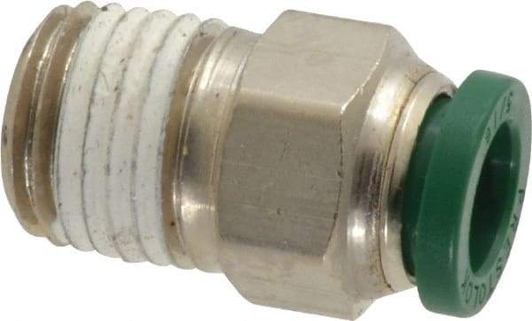 Parker - 5/16" Outside Diam, 1/4 NPTF, Nickel Plated Brass Push-to-Connect Tube Male Connector - 300 Max psi, Tube to Male NPT Connection, Buna-N O-Ring - Apex Tool & Supply