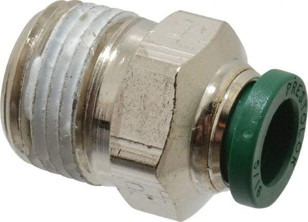 Parker - 5/16" Outside Diam, 3/8 NPTF, Nickel Plated Brass Push-to-Connect Tube Male Connector - 300 Max psi, Tube to Male NPT Connection, Buna-N O-Ring - Apex Tool & Supply