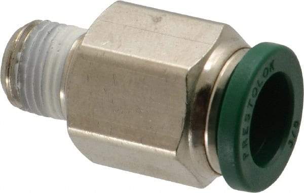 Parker - 3/8" Outside Diam, 1/8 NPTF, Nickel Plated Brass Push-to-Connect Tube Male Connector - 300 Max psi, Tube to Male NPT Connection, Buna-N O-Ring - Apex Tool & Supply