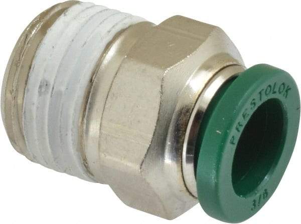 Parker - 3/8" Outside Diam, 3/8 NPTF, Nickel Plated Brass Push-to-Connect Tube Male Connector - 300 Max psi, Tube to Male NPT Connection, Buna-N O-Ring - Apex Tool & Supply