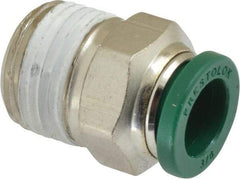 Parker - 3/8" Outside Diam, 3/8 NPTF, Nickel Plated Brass Push-to-Connect Tube Male Connector - 300 Max psi, Tube to Male NPT Connection, Buna-N O-Ring - Apex Tool & Supply