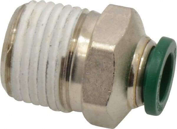 Parker - 3/8" Outside Diam, 1/2 NPTF, Nickel Plated Brass Push-to-Connect Tube Male Connector - 300 Max psi, Tube to Male NPT Connection, Buna-N O-Ring - Apex Tool & Supply