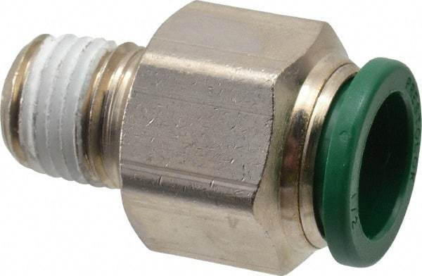 Parker - 1/2" Outside Diam, 1/4 NPTF, Nickel Plated Brass Push-to-Connect Tube Male Connector - 300 Max psi, Tube to Male NPT Connection, Buna-N O-Ring - Apex Tool & Supply