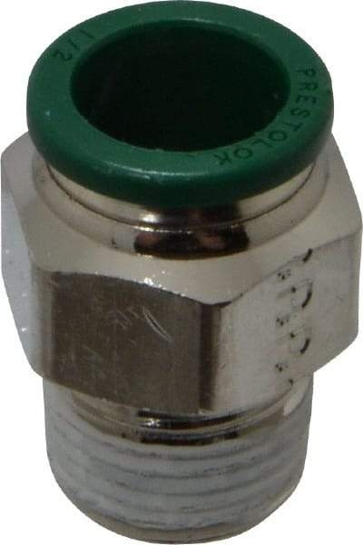 Parker - 1/2" Outside Diam, 3/8 NPTF, Nickel Plated Brass Push-to-Connect Tube Male Connector - 300 Max psi, Tube to Male NPT Connection, Buna-N O-Ring - Apex Tool & Supply