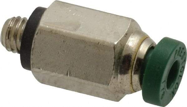 Parker - 1/8" Outside Diam, 10-32 UNF, Nickel Plated Brass Push-to-Connect Tube Male Connector - 300 Max psi, Tube to Male UNF Connection, Buna-N O-Ring - Apex Tool & Supply