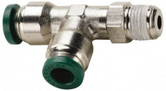 Parker - 1/2" Outside Diam, 1/2 NPTF, Nickel Plated Brass Push-to-Connect Tube Male Swivel Run Tee - 300 Max psi, Tube to Male NPT Connection, Buna-N O-Ring - Apex Tool & Supply