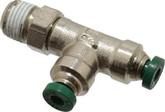 Parker - 1/8" Outside Diam, 1/8 NPTF, Nickel Plated Brass Push-to-Connect Tube Male Swivel Run Tee - 300 Max psi, Tube to Male NPT Connection, Buna-N O-Ring - Apex Tool & Supply