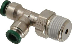 Parker - 1/4" Outside Diam, 3/8 NPTF, Nickel Plated Brass Push-to-Connect Tube Male Swivel Run Tee - 300 Max psi, Tube to Male NPT Connection, Buna-N O-Ring - Apex Tool & Supply