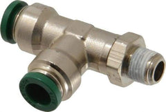 Parker - 5/16" Outside Diam, 1/8 NPTF, Nickel Plated Brass Push-to-Connect Tube Male Swivel Run Tee - 300 Max psi, Tube to Male NPT Connection, Buna-N O-Ring - Apex Tool & Supply