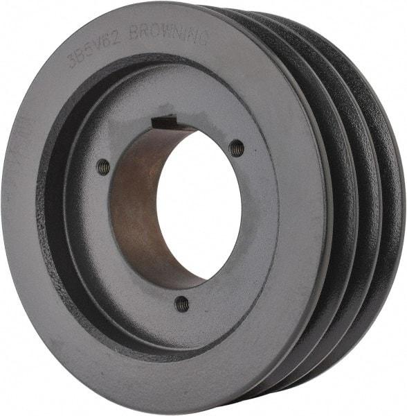 Browning - 3 Groove, 5/8 to 2-1/4 Bore Diam, 6.48" Outside Diam, QD Bushed V Belt Sheave - 6.3 5V Diam Belt Pitch - Apex Tool & Supply