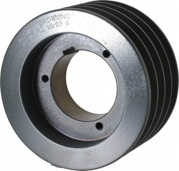 Browning - 4 Groove, 5/8 to 2-1/4 Bore Diam, 5.88" Outside Diam, QD Bushed V Belt Sheave - 5.7 5V Diam Belt Pitch - Apex Tool & Supply