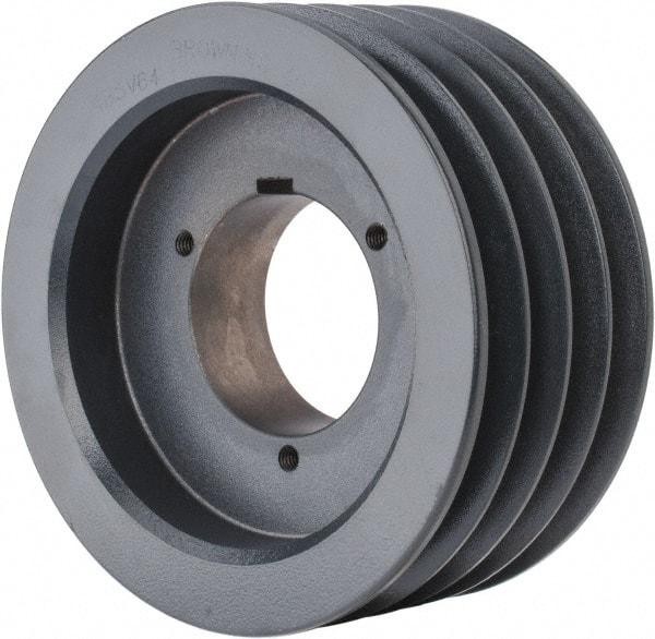 Browning - 4 Groove, 5/8 to 2-1/4 Bore Diam, 6.68" Outside Diam, QD Bushed V Belt Sheave - 6.5 5V Diam Belt Pitch - Apex Tool & Supply