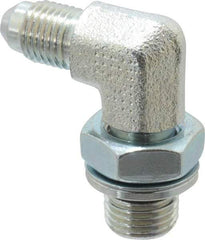 Voss - 7/16-20 x 1/4 Male Thread, Zinc Plated Carbon Steel Industrial Pipe 90° Elbow Adapter - MJIC x MBSPP - Apex Tool & Supply