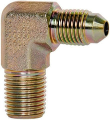 Voss - 7/16-20 x 1/4 Male Thread, Zinc Plated Carbon Steel Industrial Pipe 90° Elbow Adapter - MJIC x MBSPT - Apex Tool & Supply