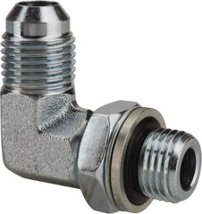 Voss - 9/16-18 x 1/4 Male Thread, Zinc Plated Carbon Steel Industrial Pipe 90° Elbow Adapter - MJIC x MBSPP - Apex Tool & Supply