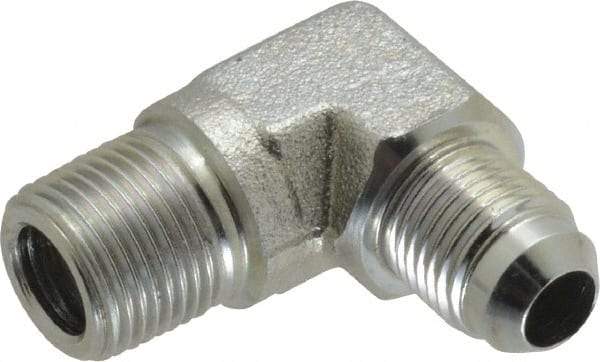 Voss - 9/16-18 x 3/8 Male Thread, Zinc Plated Carbon Steel Industrial Pipe 90° Elbow Adapter - MJIC x MBSPT - Apex Tool & Supply