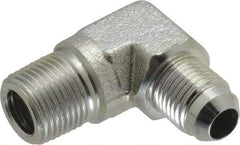 Voss - 9/16-18 x 3/8 Male Thread, Zinc Plated Carbon Steel Industrial Pipe 90° Elbow Adapter - MJIC x MBSPT - Apex Tool & Supply