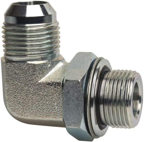 Voss - 1-1/16 - 12 x 3/4 Male Thread, Zinc Plated Carbon Steel Industrial Pipe 90° Elbow Adapter - MJIC x MBSPP - Apex Tool & Supply