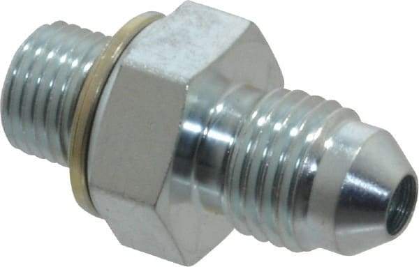 Voss - 7/16-20 x M10x1 Male Thread, Zinc Plated Carbon Steel Industrial Pipe Adapter - MJIC x Male Metric - Apex Tool & Supply