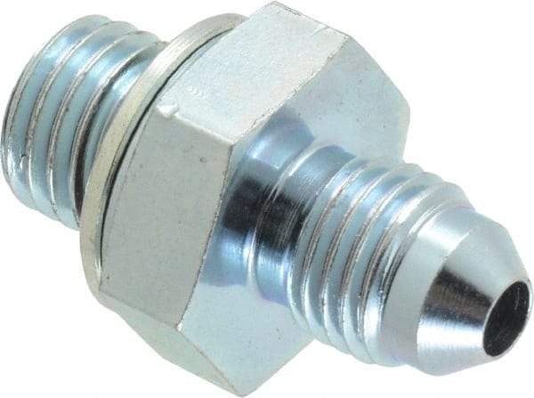 Voss - 7/16-20 x M12x1.5 Male Thread, Zinc Plated Carbon Steel Industrial Pipe Adapter - MJIC x Male Metric - Apex Tool & Supply