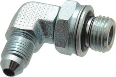 Voss - 7/16-20 x M14x1.5 Male Thread, Zinc Plated Carbon Steel Industrial Pipe 90° Elbow Adapter - MJIC x Male Metric - Apex Tool & Supply