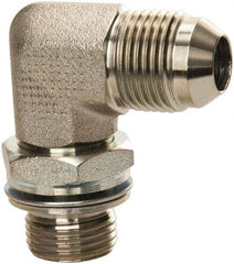 Voss - 3/4-16 x M18x1.5 Male Thread, Zinc Plated Carbon Steel Industrial Pipe 90° Elbow Adapter - MJIC x Male Metric - Apex Tool & Supply