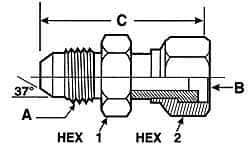 Voss - 1-1/16 - 12 Male Thread x 1-3/16 - 12 Female Thread, Zinc Plated Carbon Steel Industrial Pipe Adapter - MJIC x FORFS - Apex Tool & Supply