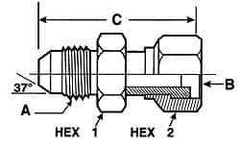 Voss - 1-1/16 - 12 Male Thread x 1-3/16 - 12 Female Thread, Zinc Plated Carbon Steel Industrial Pipe Adapter - MJIC x FORFS - Apex Tool & Supply
