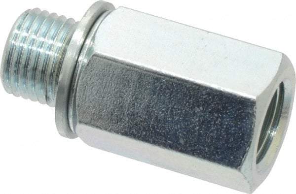 Voss - M10x1 Male Thread x 1/8 Female Thread, Zinc Plated Carbon Steel Industrial Pipe Adapter - Male Metric x FNPT - Apex Tool & Supply