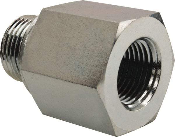 Voss - M18x1.5 Male Thread x 3/8 Female Thread, Zinc Plated Carbon Steel Industrial Pipe Adapter - Male Metric x FNPT - Apex Tool & Supply