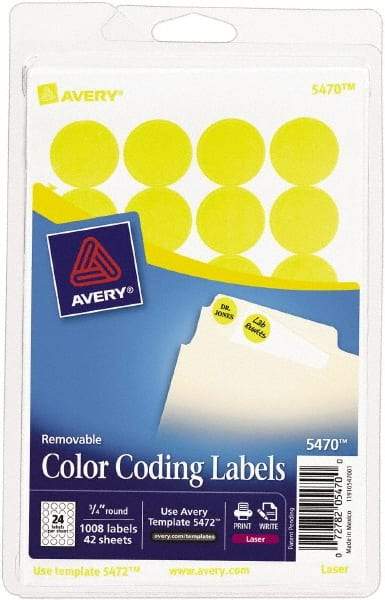 AVERY - 3/4" Wide x 3/4" Long, Neon Yellow Paper Color Coding Labels - For Laser/Inkjet Printers - Apex Tool & Supply
