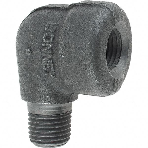 Made in USA - Size 1/4", Class 3,000, Forged Carbon Steel Black Pipe 90° Street Elbow - 3,000 psi, Threaded End Connection - Apex Tool & Supply