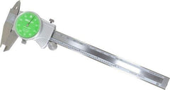 Mitutoyo - 0mm to 6" Range, 0.001" Graduation, 0.1" per Revolution, Dial Caliper - Green Face, 1-9/16" Jaw Length, Accurate to 0.0010" - Apex Tool & Supply