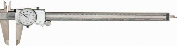 Mitutoyo - 0mm to 12" Range, 0.001" Graduation, 0.1" per Revolution, Dial Caliper - White Face, 2-1/2" Jaw Length, Accurate to 0.0020" - Apex Tool & Supply