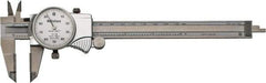 Mitutoyo - 0mm to 6" Range, 0.001" Graduation, 0.1" per Revolution, Dial Caliper - White Face, 1-9/16" Jaw Length, Accurate to 0.0010" - Apex Tool & Supply