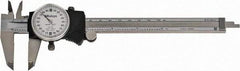 Mitutoyo - 0mm to 6" Range, 0.001" Graduation, 0.2" per Revolution, Dial Caliper - White Face, 1-9/16" Jaw Length, Accurate to 0.0010" - Apex Tool & Supply